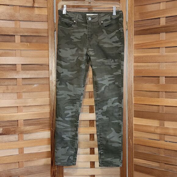 Levi Straus Green Camo 711 Skinny Ankle Pant Jean Denim Size 26 Cotton Polyester - Picture 1 of 10